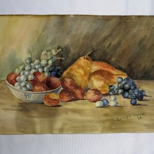 Still Life Orig Watercolor Fruit, Signed Kathryn Nelson '08, Painted Wood Frame